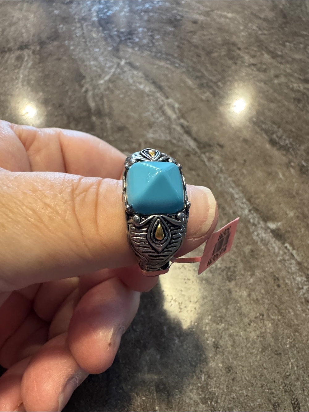Turquoise Stone Statement Ring - Silver Tone